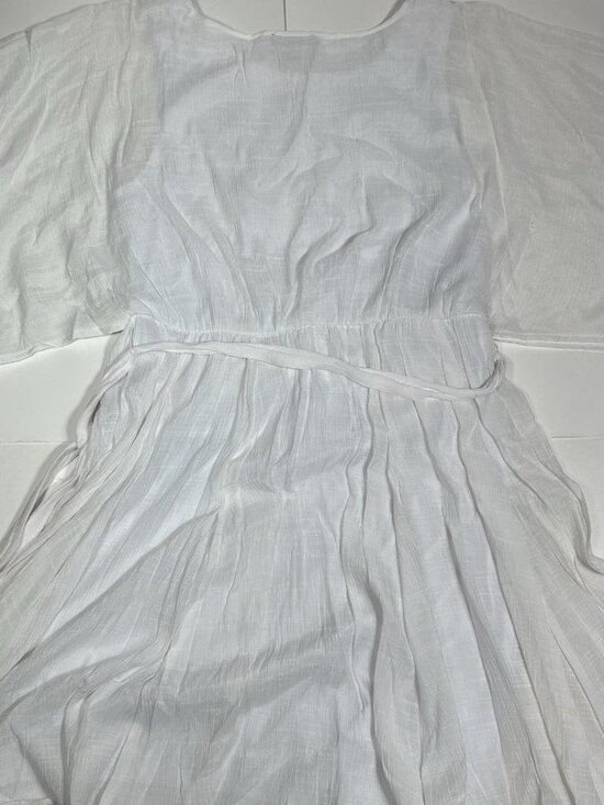 Alyx Dress Embroidered White Butterfly Sleeve Asymetrical Hem Crinkle Belt Sz 12 - Picture 10 of 13